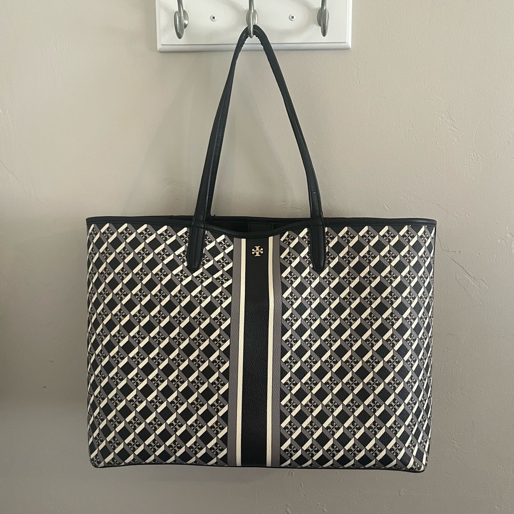 Tory Burch Checkered Black and Cream Tote